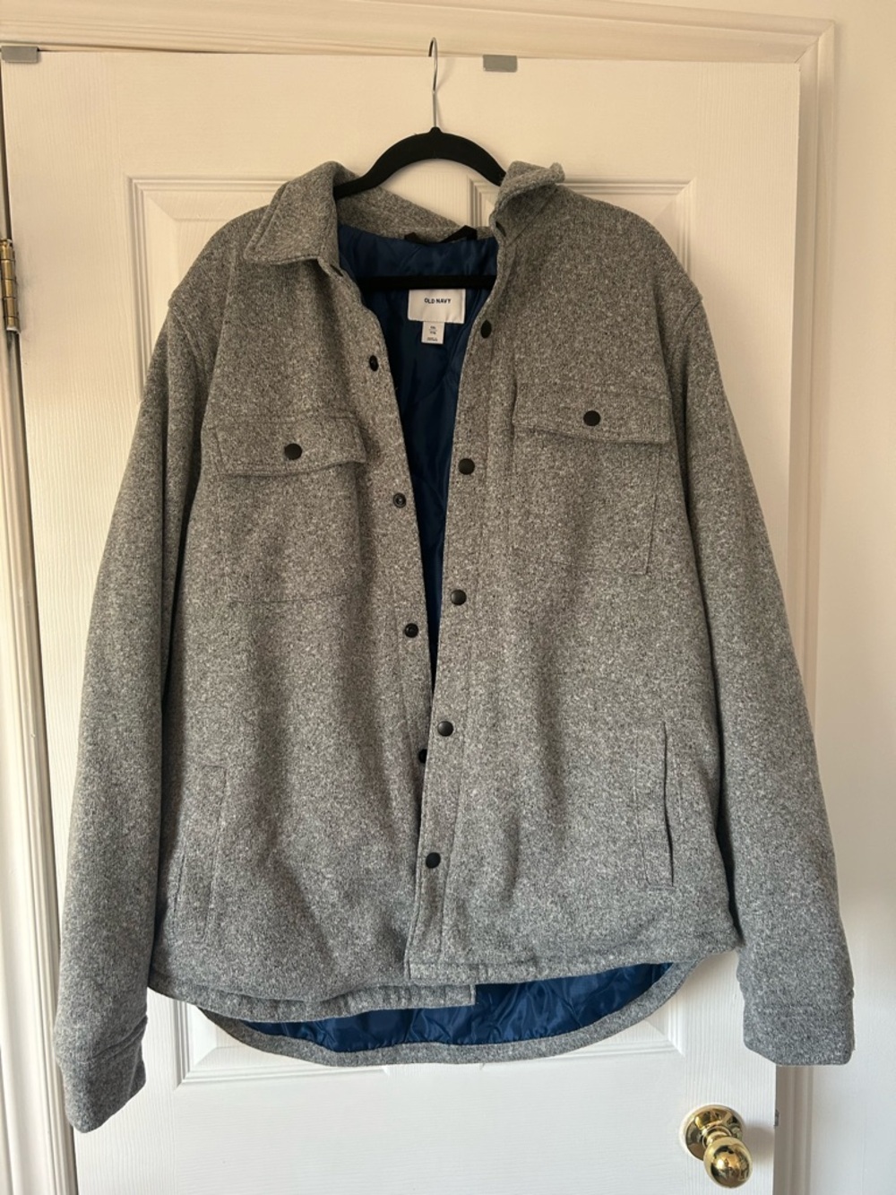 Old Navy Men's Gray Button-Front Lightweight Jacket with Navy Lining